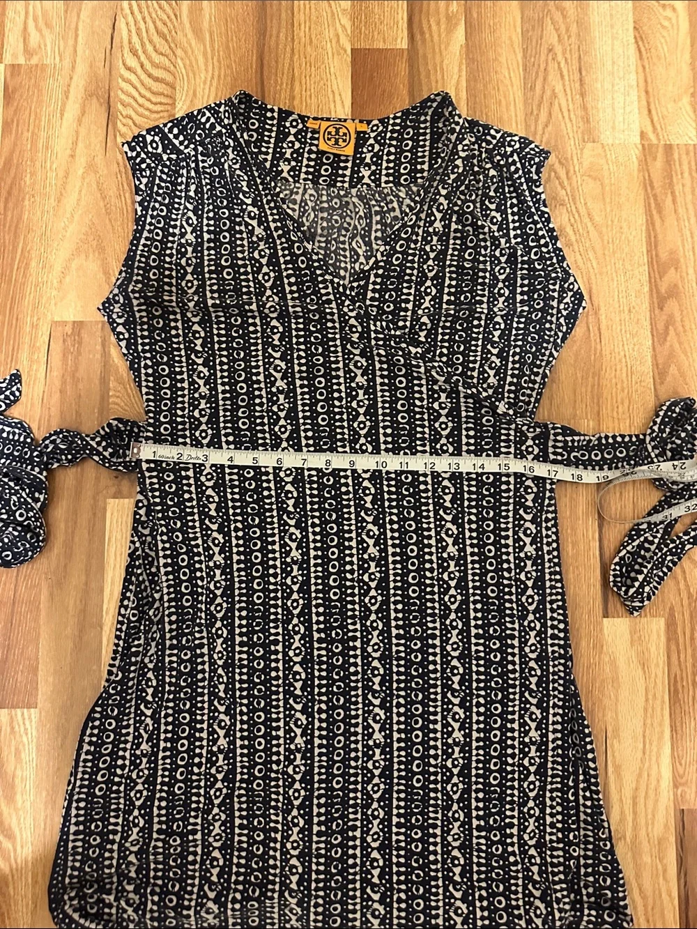 Tory Burch Navy and White Printed Wrap Dress Size L